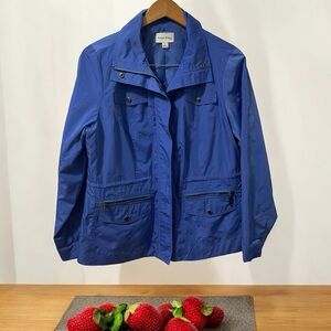 Women's Blue Rain Jacket Windbreaker Studio Works Full Zip Size Petite Large